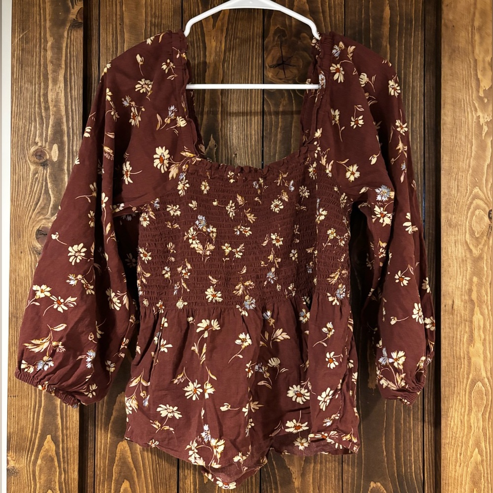 Madewell Lucie Smocked Peplum Floral Puff Sleeve Size 8